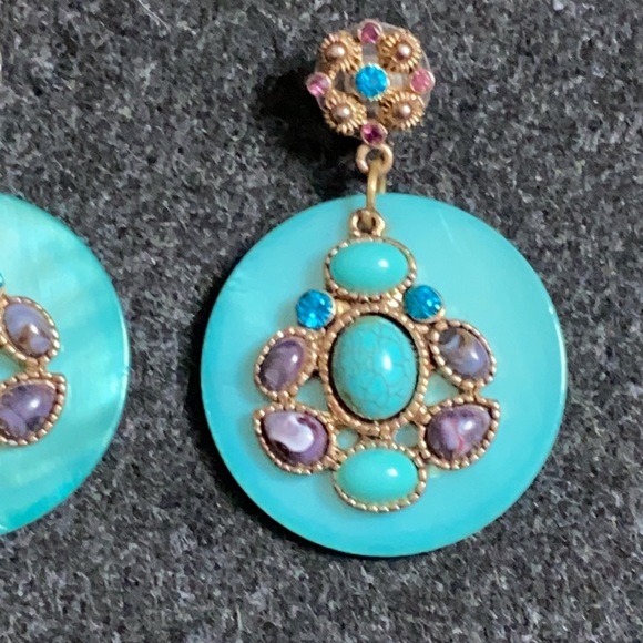 Blue turquoise and amethyst stones decorated vintage rare earrings - Picture 3 of 9